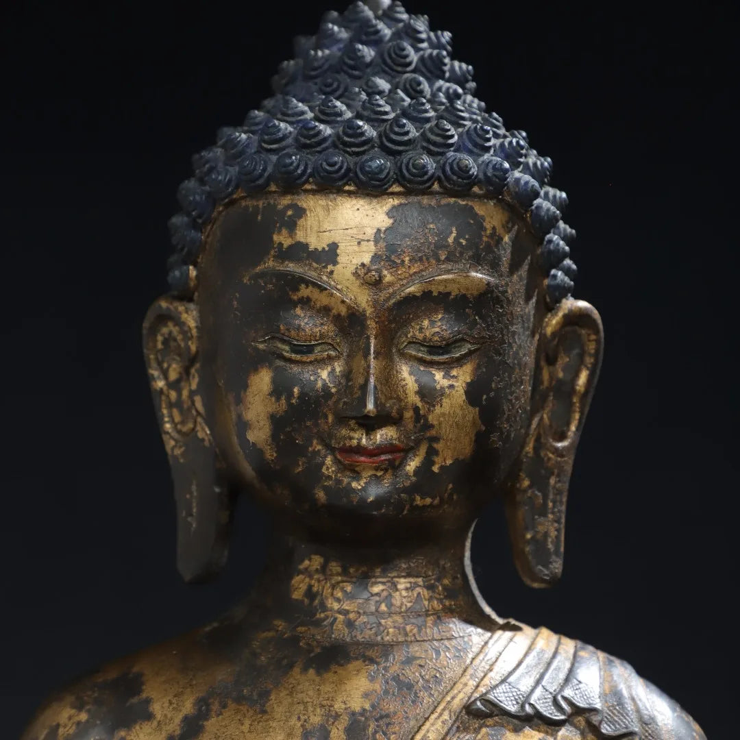 17"Tibet Temple Collection Old Bronze Gilded Cinnabar Mud gold Medicine Buddha Amitabha Sitting Buddha Bhaisajyaguru Town house