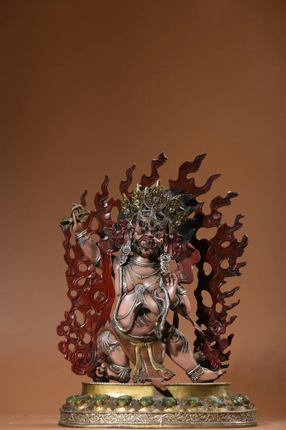 17"Tibet Temple Collection Old Bronze Painted Vajrapani Bodhisattva Backlight Lotus Platform Tibetan Buddha Worship Hall