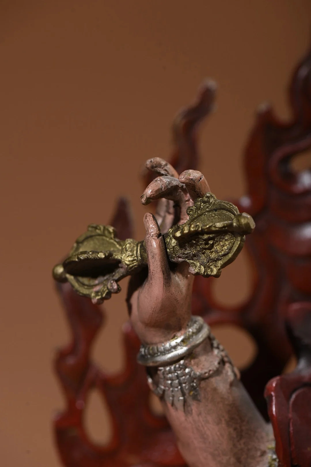 17"Tibet Temple Collection Old Bronze Painted Vajrapani Bodhisattva Backlight Lotus Platform Tibetan Buddha Worship Hall