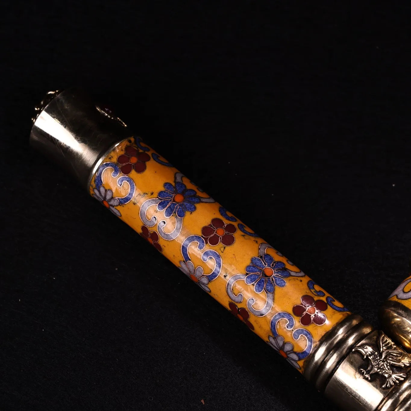 17"Tibetan Temple Collection Bronze Cloisonne Enamel mosaic gem eye bag tube smoking tool office ornament Town house Exorcism
