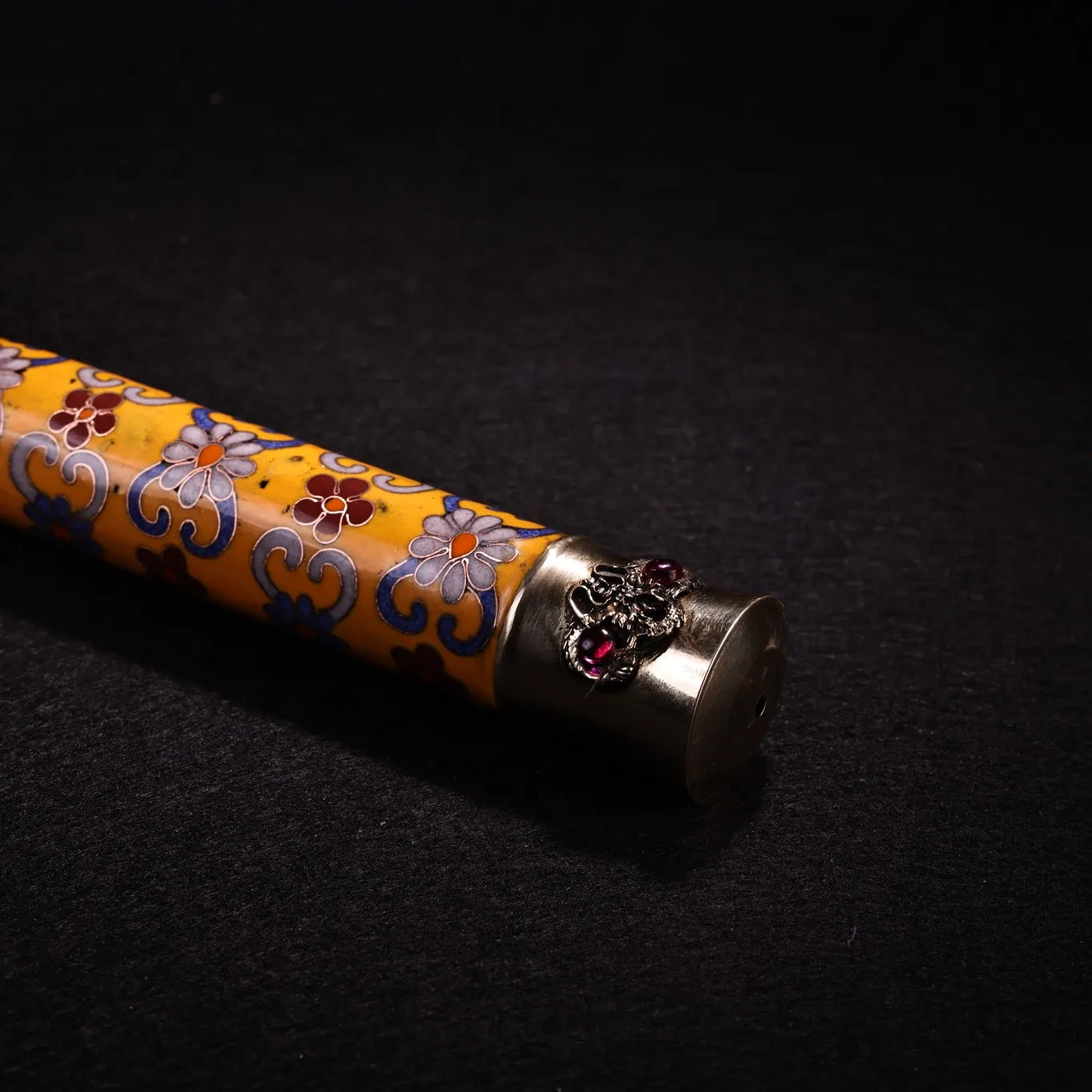 17"Tibetan Temple Collection Bronze Cloisonne Enamel mosaic gem eye bag tube smoking tool office ornament Town house Exorcism