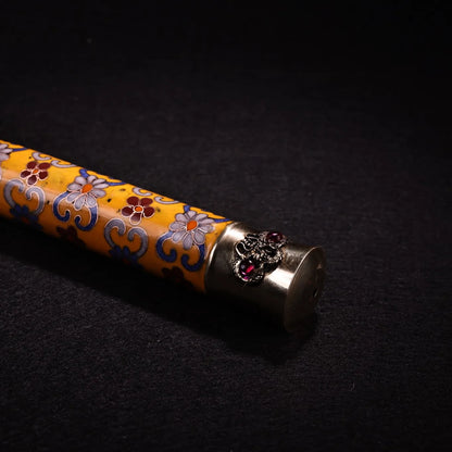 17"Tibetan Temple Collection Bronze Cloisonne Enamel mosaic gem eye bag tube smoking tool office ornament Town house Exorcism