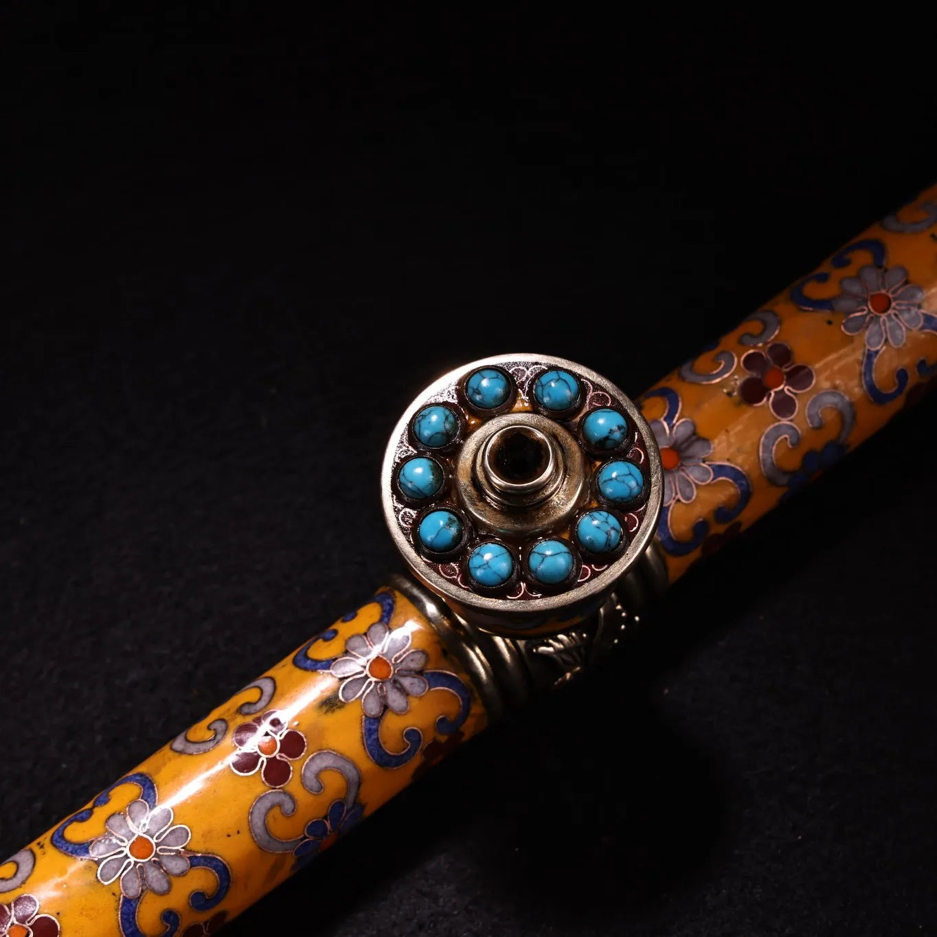 17"Tibetan Temple Collection Bronze Cloisonne Enamel mosaic gem eye bag tube smoking tool office ornament Town house Exorcism