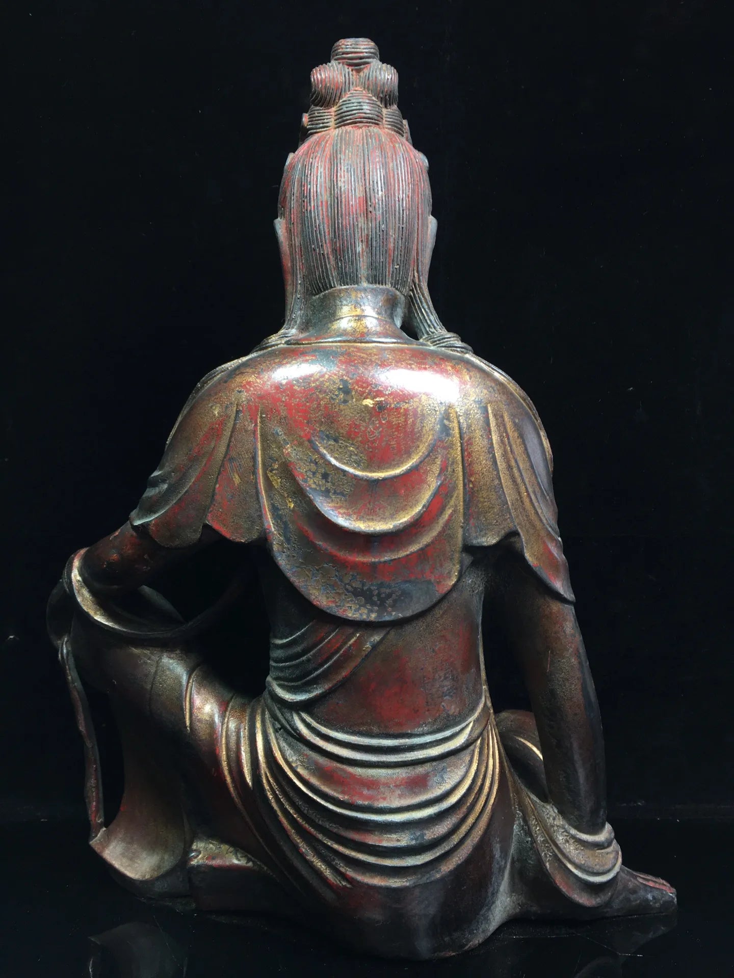 17"Tibetan Temple Collection Old Bronze Cinnabar Mud gold Avalokitesvara Bodhisattva worship buddha Town house Exorcism