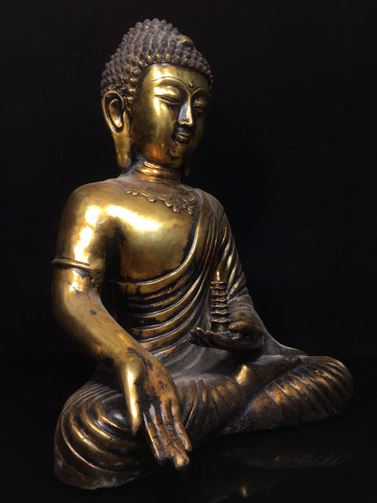 17"Tibetan Temple Collection Old Bronze Cinnabar Mud gold Pagoda Sakyamuni Amitabha Sitting Buddha Worship Hall Town house