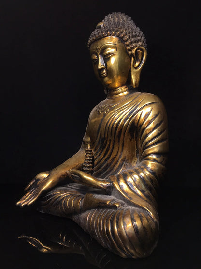 17"Tibetan Temple Collection Old Bronze Cinnabar Mud gold Pagoda Sakyamuni Amitabha Sitting Buddha Worship Hall Town house