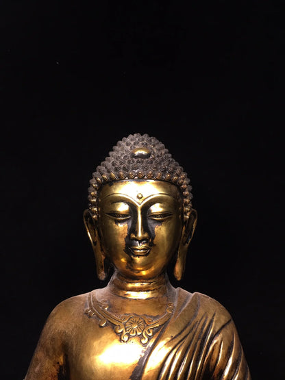 17"Tibetan Temple Collection Old Bronze Cinnabar Mud gold Pagoda Sakyamuni Amitabha Sitting Buddha Worship Hall Town house