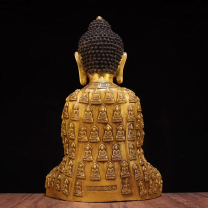 17"Tibetan Temple Collection Old Bronze Gilded Cinnabar Amitabha Buddha Ten Thousand Buddhas Tattood Sitting Buddha Worship Hall