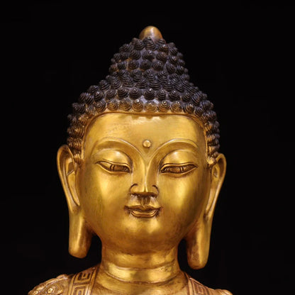 17"Tibetan Temple Collection Old Bronze Gilded Cinnabar Amitabha Buddha Ten Thousand Buddhas Tattood Sitting Buddha Worship Hall
