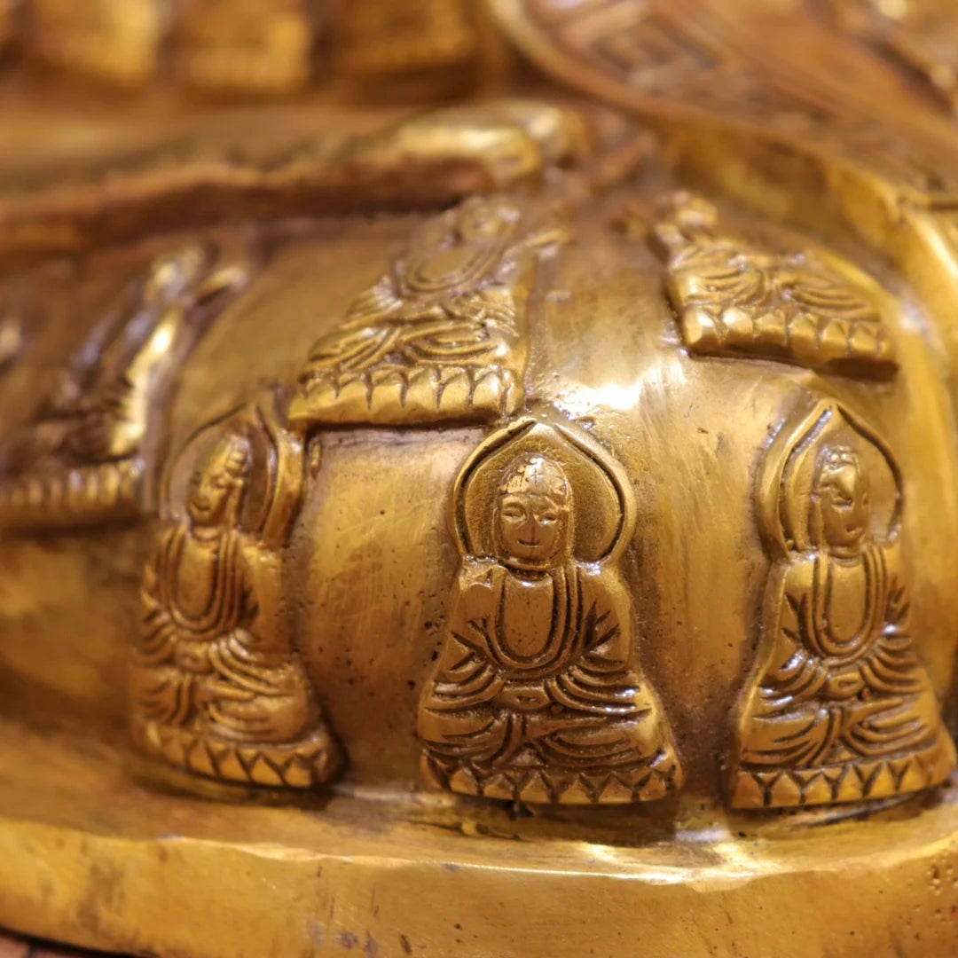 17"Tibetan Temple Collection Old Bronze Gilded Cinnabar Amitabha Buddha Ten Thousand Buddhas Tattood Sitting Buddha Worship Hall