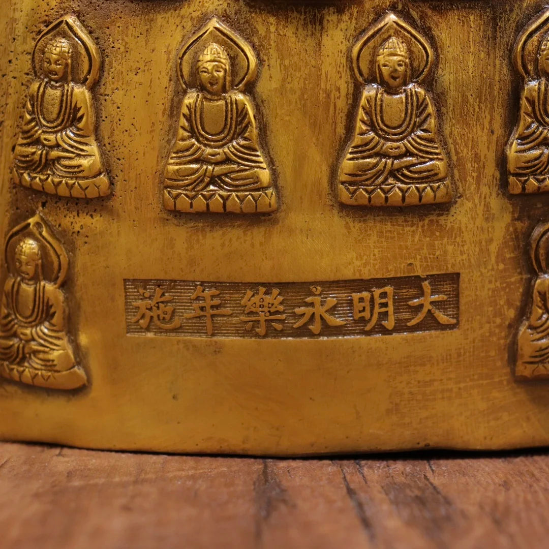 17"Tibetan Temple Collection Old Bronze Gilded Cinnabar Amitabha Buddha Ten Thousand Buddhas Tattood Sitting Buddha Worship Hall