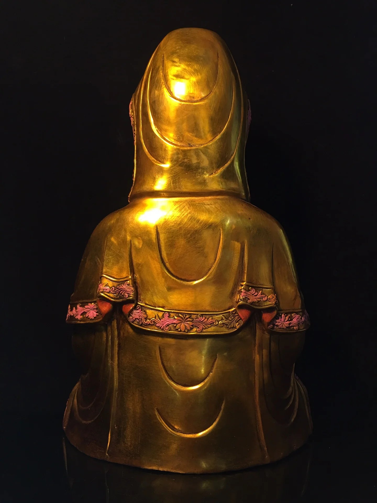 17"Tibetan Temple Collection Old Bronze Gilt painted Clean Bottle Guanyin Bodhisattva Buddha Amitabha worship hall Town House