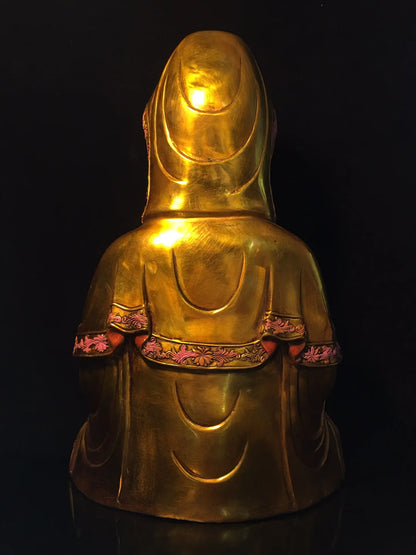 17"Tibetan Temple Collection Old Bronze Gilt painted Clean Bottle Guanyin Bodhisattva Buddha Amitabha worship hall Town House