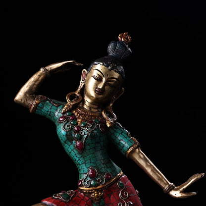 17"Tibetan Temple Collection Old Bronze outline in gold painted mosaic Gem Free Tara Bodhisattva lotus love worship buddha