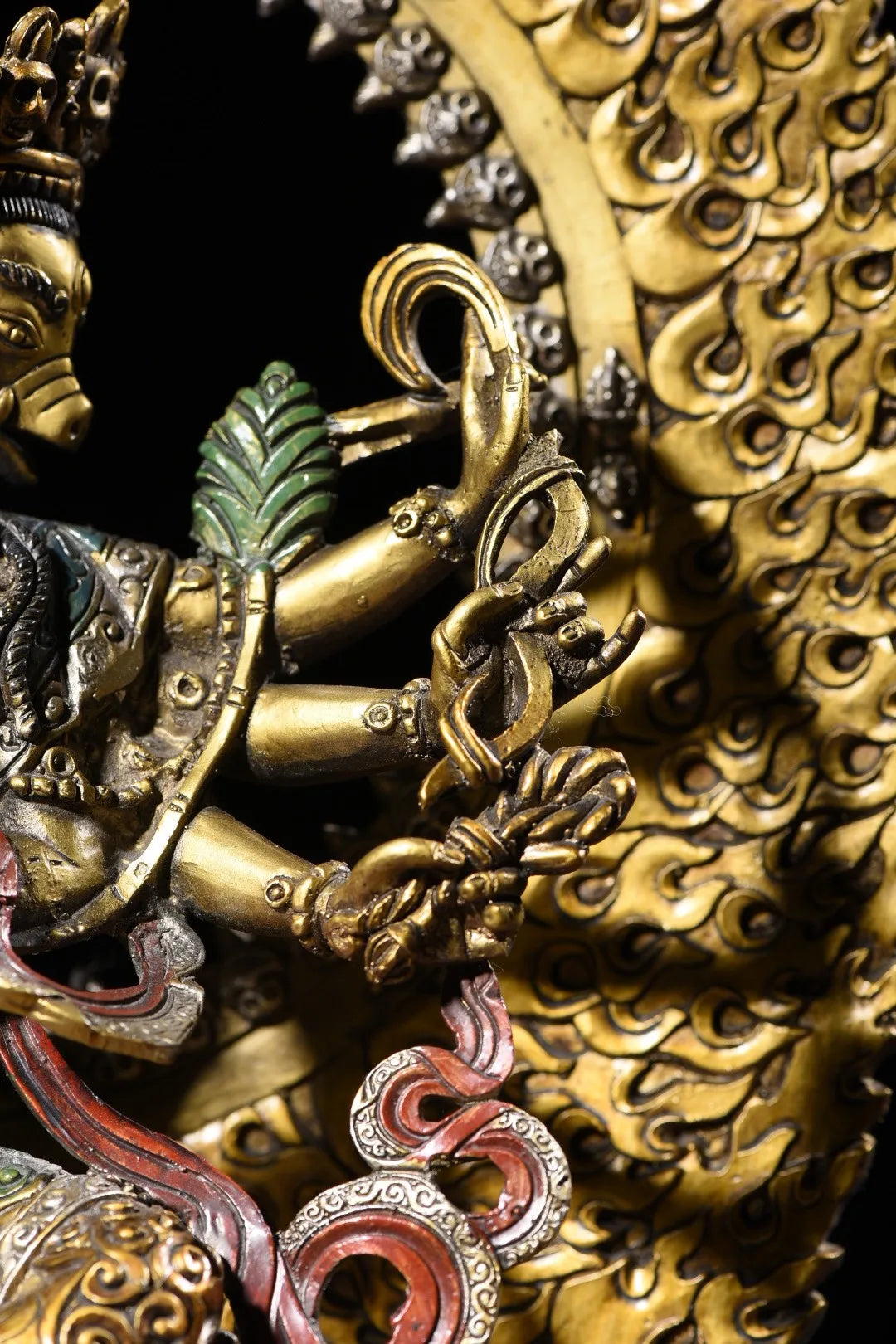 17" Tibetan Temple Collection Old Bronze painted Morizhitian Bodhisattva Marīcī Backlight worship buddha Town House Exorcism
