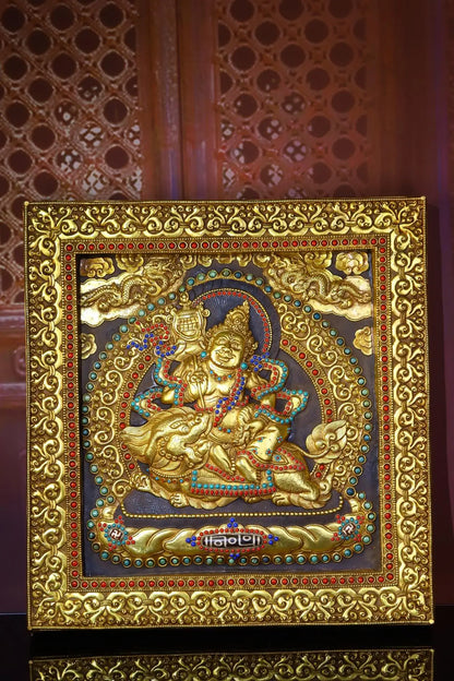 17"Tibetan Temple Collection Old Tibetan silver Outline in gold Gem Vaisravana Treasure King thangka mandala  Town House