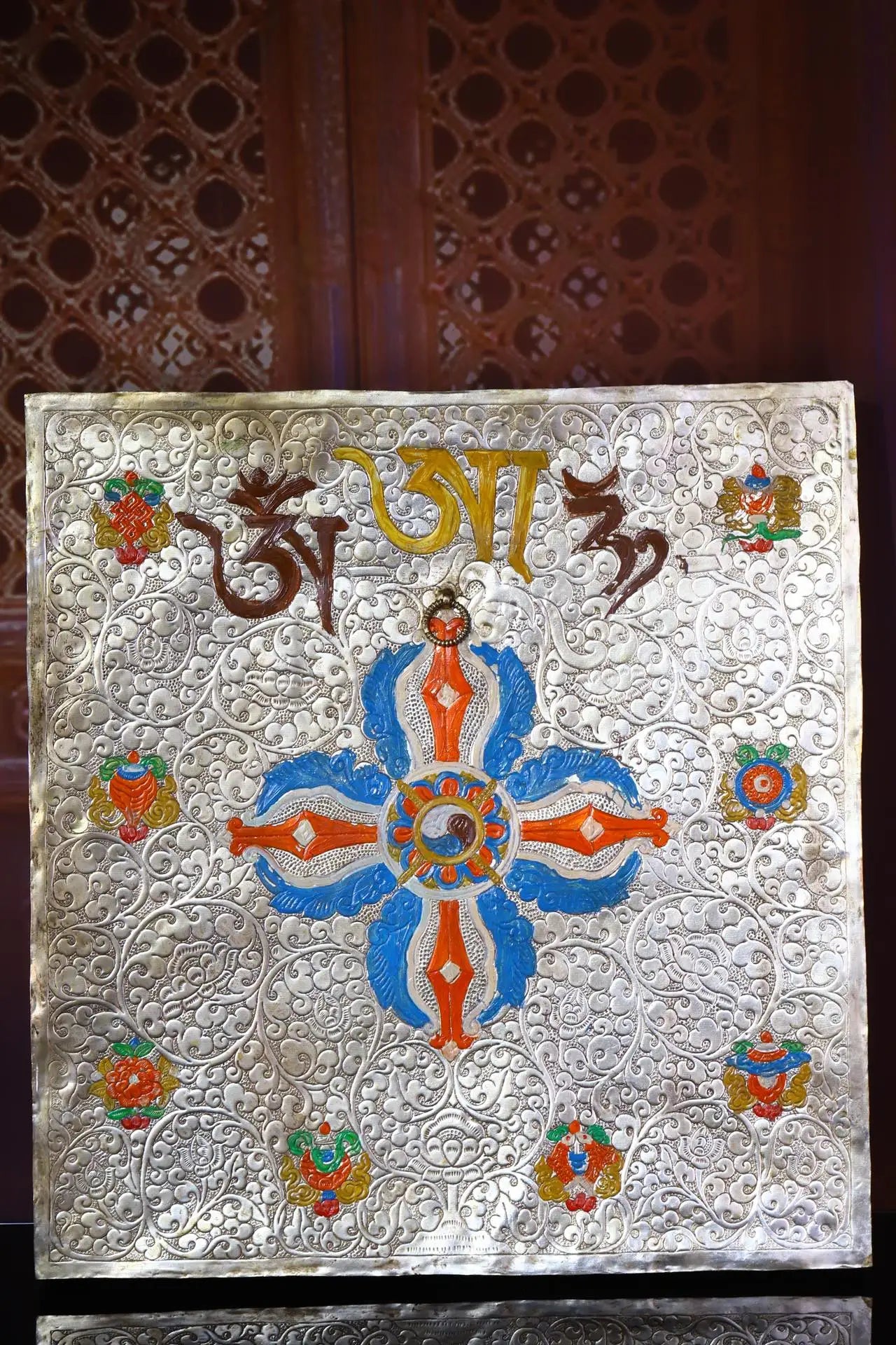17"Tibetan Temple Collection Old Tibetan silver Outline in gold Gem Vaisravana Treasure King thangka mandala  Town House