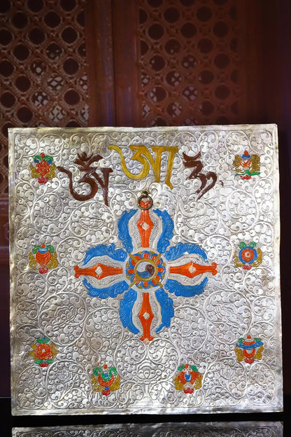 17"Tibetan Temple Collection Old Tibetan silver Outline in gold Gem Vaisravana Treasure King thangka mandala  Town House