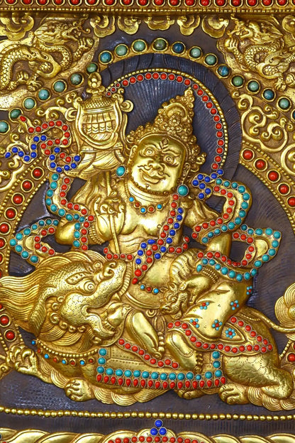 17"Tibetan Temple Collection Old Tibetan silver Outline in gold Gem Vaisravana Treasure King thangka mandala  Town House