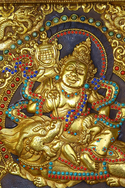 17"Tibetan Temple Collection Old Tibetan silver Outline in gold Gem Vaisravana Treasure King thangka mandala  Town House