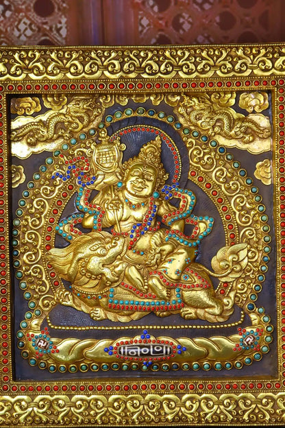 17"Tibetan Temple Collection Old Tibetan silver Outline in gold Gem Vaisravana Treasure King thangka mandala  Town House