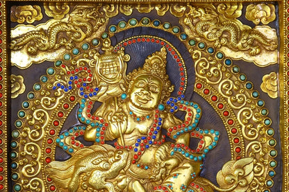 17"Tibetan Temple Collection Old Tibetan silver Outline in gold Gem Vaisravana Treasure King thangka mandala  Town House