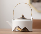Vintage Ceramic Tea Pot Hand-Painted Mountain Chinese Kung Fu Tea Pot