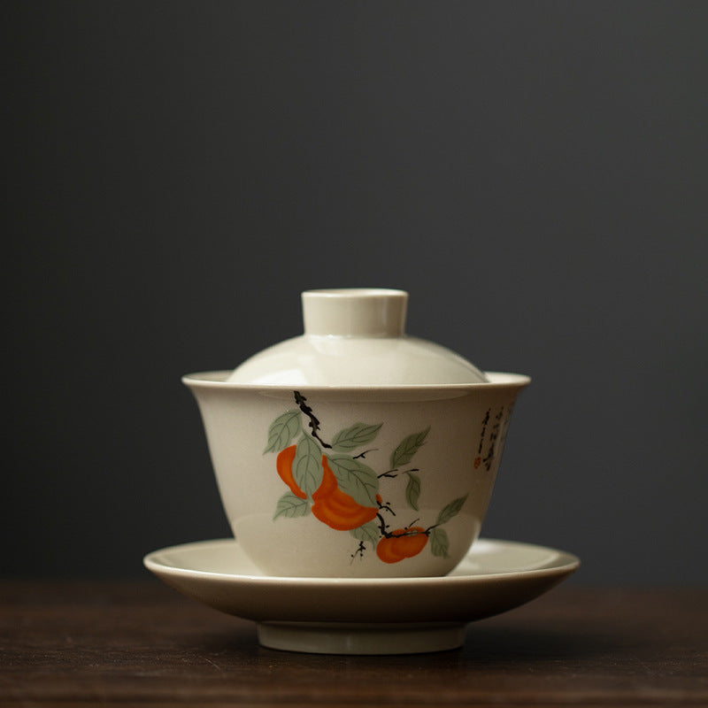 Retro Chinese Style Ceramic Covered Bowl Tea Cup Kung Fu Tea Set