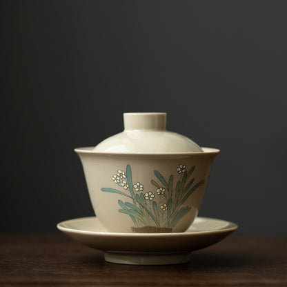 Retro Chinese Style Ceramic Covered Bowl Tea Cup Kung Fu Tea Set
