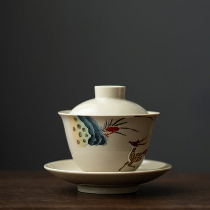 Retro Chinese Style Ceramic Covered Bowl Tea Cup Kung Fu Tea Set