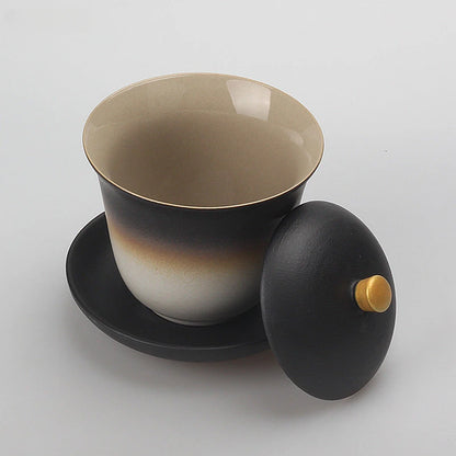 170ml Black Pottery Chinese Gaiwan Wedding Ceramic Tea Infuser Household Porcelain Tea Set Handmade Tea Bowl Teacup with Lid
