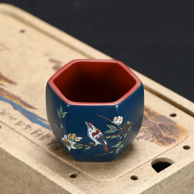 170ml  China YiXing Purple clay Pottery Retro Handmade Carved Lotus Teacup Home Living Room Master Cup Kung Fu Tea Set Water Cup