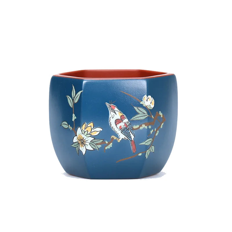 170ml  China YiXing Purple clay Pottery Retro Handmade Carved Lotus Teacup Home Living Room Master Cup Kung Fu Tea Set Water Cup