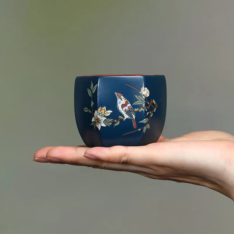 170ml  China YiXing Purple clay Pottery Retro Handmade Carved Lotus Teacup Home Living Room Master Cup Kung Fu Tea Set Water Cup