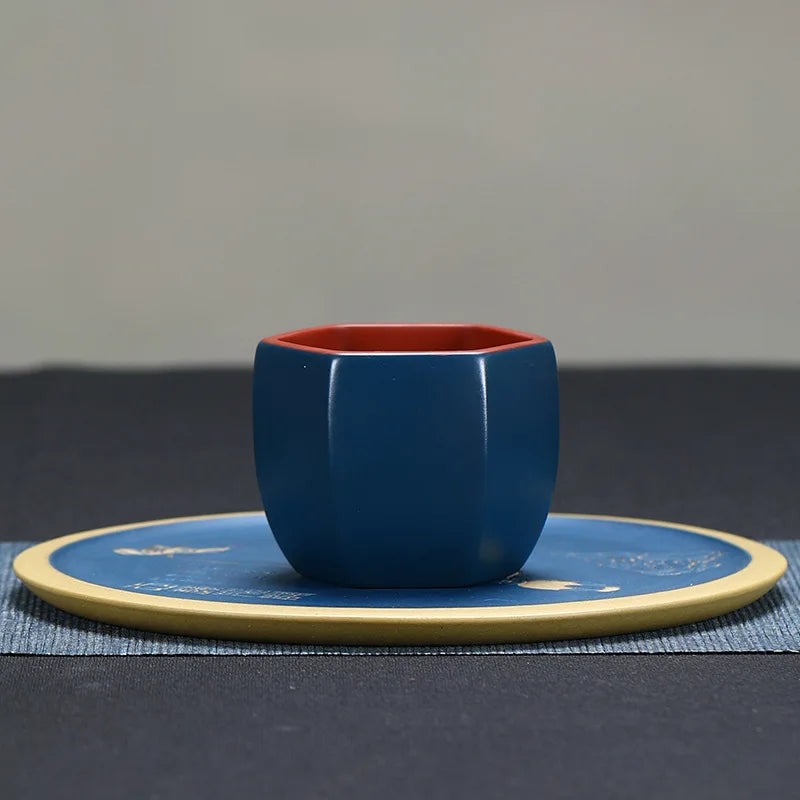 170ml  China YiXing Purple clay Pottery Retro Handmade Carved Lotus Teacup Home Living Room Master Cup Kung Fu Tea Set Water Cup
