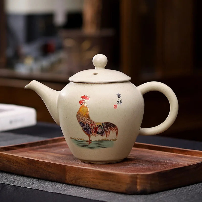 170ml Chinese Kung Fu Puer Tea Maker Pot Retro Crude Pottery Ceramic Teapot Chicken Art Tea Pot with Strainers Home Decoration