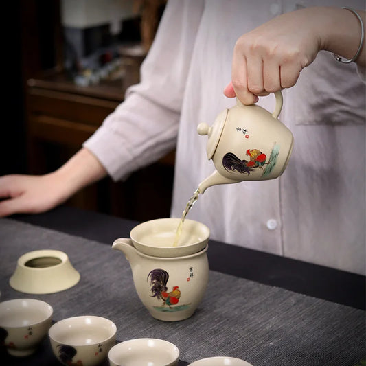 170ml Chinese Kung Fu Puer Tea Maker Pot Retro Crude Pottery Ceramic Teapot Chicken Art Tea Pot with Strainers Home Decoration