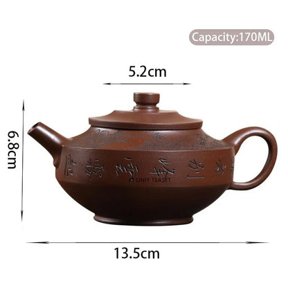 170ml Chinese Yixing Handmade Purple Clay Teapots Kettle Famous Artists  Hand-carved Landscape Tea Pot Raw Ore Zisha Tea Set