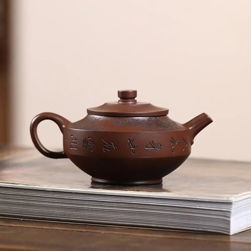 170ml Chinese Yixing Handmade Purple Clay Teapots Kettle Famous Artists  Hand-carved Landscape Tea Pot Raw Ore Zisha Tea Set