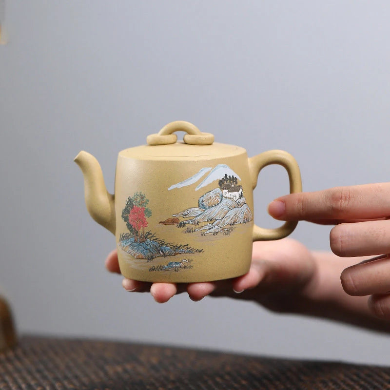 170ml Chinese Yixing High-end Handmade Purple Clay Teapots Famous Mud-painted Landscape Pattern Tea Pot Kettle Zisha Tea Set