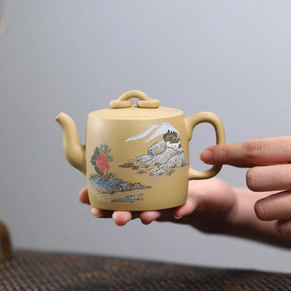 170ml Chinese Yixing High-end Handmade Purple Clay Teapots Famous Mud-painted Landscape Pattern Tea Pot Kettle Zisha Tea Set