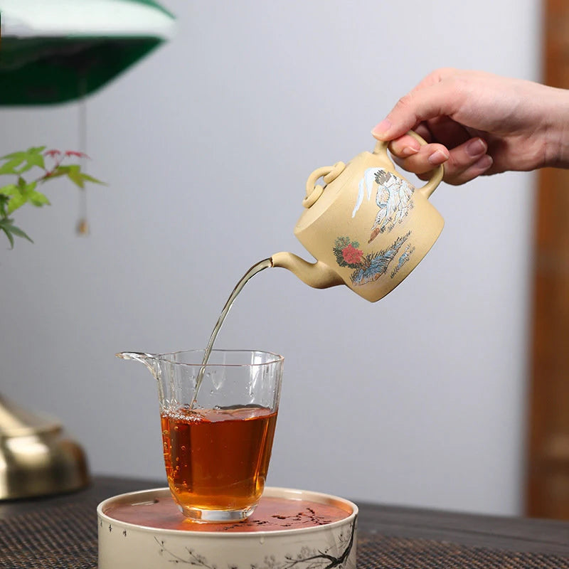 170ml Chinese Yixing High-end Handmade Purple Clay Teapots Famous Mud-painted Landscape Pattern Tea Pot Kettle Zisha Tea Set