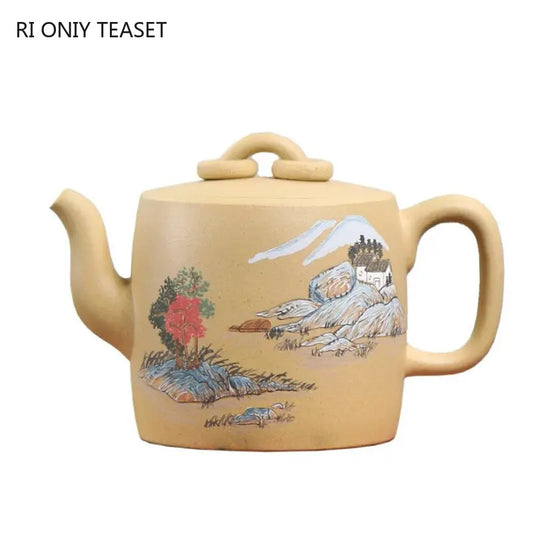 170ml Chinese Yixing High-end Handmade Purple Clay Teapots Famous Mud-painted Landscape Pattern Tea Pot Kettle Zisha Tea Set