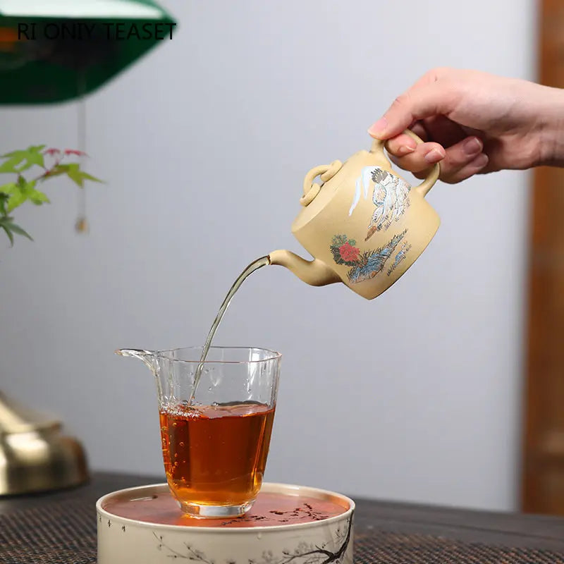 170ml Chinese Yixing High-end Handmade Purple Clay Teapots Famous Mud-painted Landscape Pattern Tea Pot Kettle Zisha Tea Set