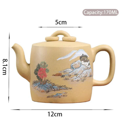 170ml Chinese Yixing High-end Handmade Purple Clay Teapots Famous Mud-painted Landscape Pattern Tea Pot Kettle Zisha Tea Set