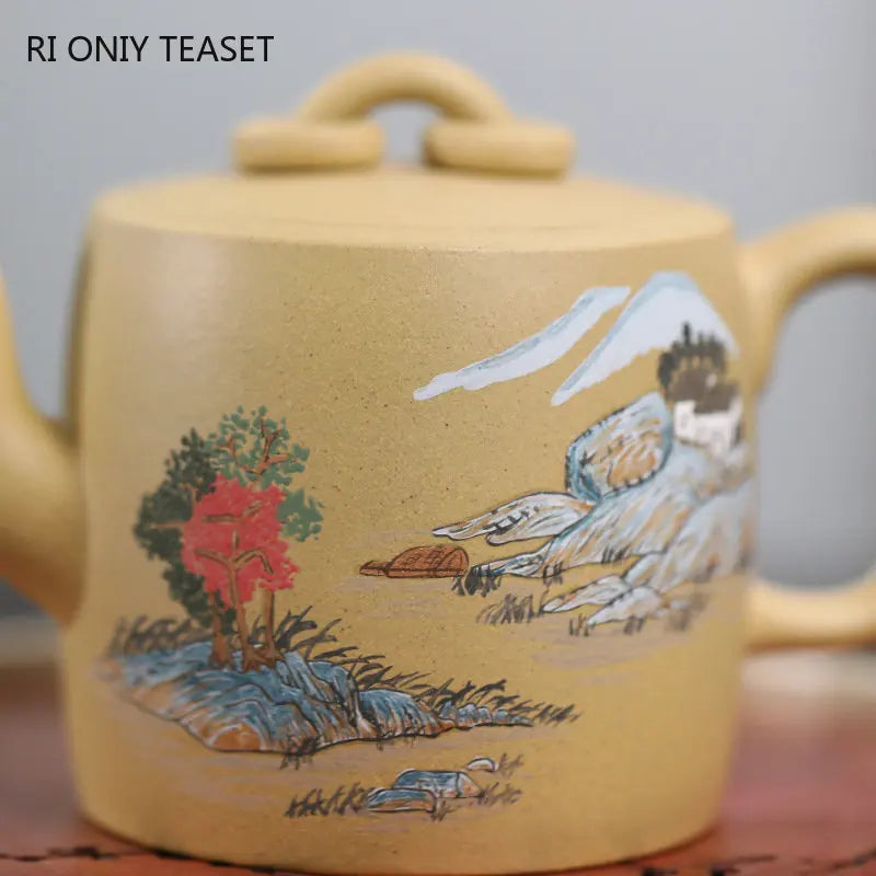 170ml Chinese Yixing High-end Handmade Purple Clay Teapots Famous Mud-painted Landscape Pattern Tea Pot Kettle Zisha Tea Set
