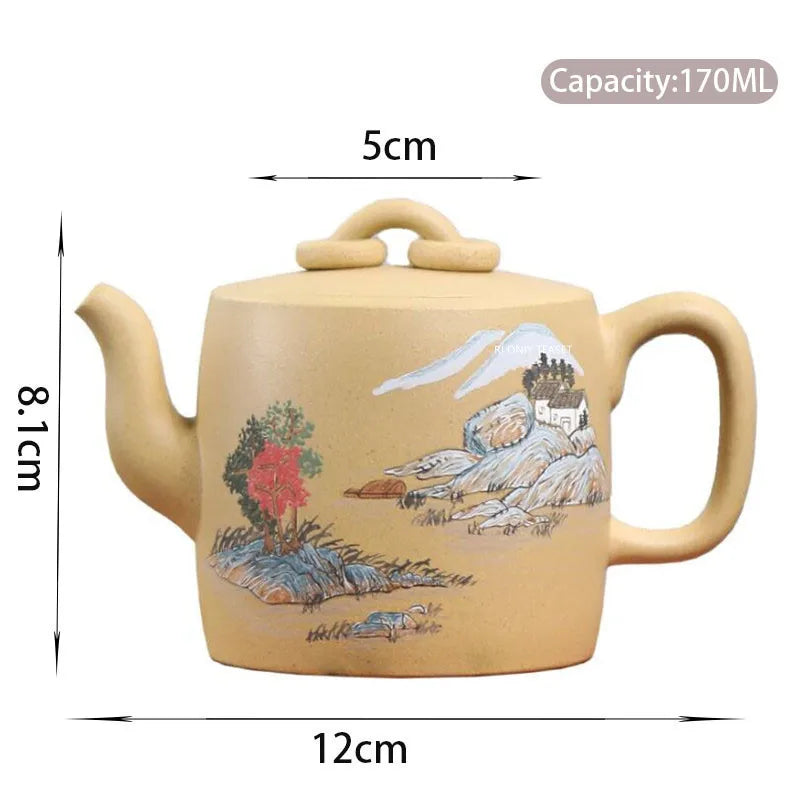 170ml Chinese Yixing High-end Handmade Purple Clay Teapots Famous Mud-painted Landscape Pattern Tea Pot Kettle Zisha Tea Set
