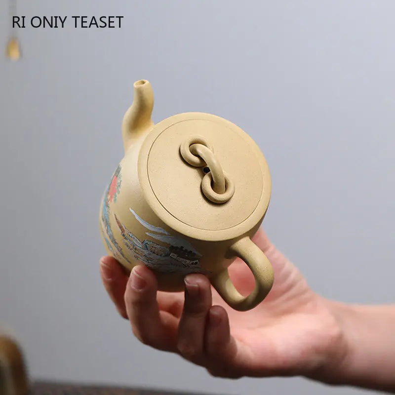 170ml Chinese Yixing High-end Handmade Purple Clay Teapots Famous Mud-painted Landscape Pattern Tea Pot Kettle Zisha Tea Set