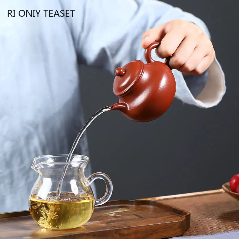 170ml Chinese Yixing Purple Clay Teapot Handmade Tea Pot Raw Ore Wrinkled Vermilion Mud Kettle High-end Zisha Tea Set Collection