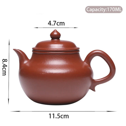 170ml Chinese Yixing Purple Clay Teapot Handmade Tea Pot Raw Ore Wrinkled Vermilion Mud Kettle High-end Zisha Tea Set Collection
